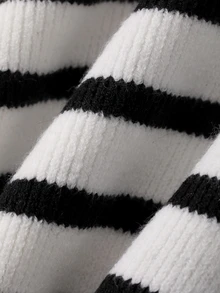 FRIFUL Women's Striped Casual Daily Wear Long Sleeve Sweater - Black and White - View 5