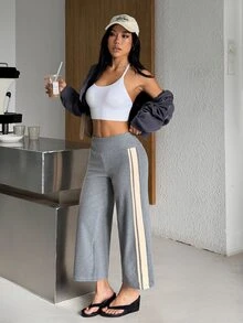 Muchica Women's Colorblock Webbing Sport Long Pants Breathable Stretch Gym Yoga Running Activewear Jogger Pants Gym Cream Summer Athletic Soft Low Waist - Grey - View 6