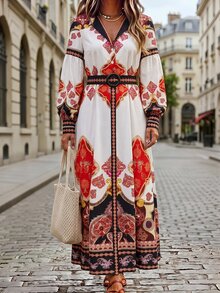 Hansera New Arrival Spring/Summer Long Sleeve Floral Print Dress For Women - Multicolor - View 4