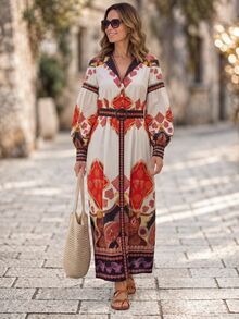 Hansera New Arrival Spring/Summer Long Sleeve Floral Print Dress For Women - Multicolor - View 1