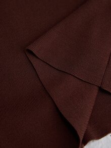 Ontre 2026SS 新款女款深咖啡棕 Polo 領雙頭隱形拉鍊短袖上衣，簡約優雅都市現代風，通勤教師外出適用，夏季度假休閒萬用，萬聖節婚禮賓客派對穿搭，舒適面料寬鬆版型時尚針織上衣 - 咖啡棕 - 查看 10
