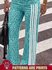 Muchica Celana Kasual Wanita Bermotif Leopard Hijau Gaya Vintage, Blok Warna, Garis-garis, Cocok untuk Harian di Musim Gugur - MultiWarna - View 5