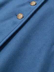 LUMIGAL Women's Wool Blend Long Coat With Large Lapel, Cinched Waist And Metal Button Decoration, Elegant Commuter Streetwear For Spring And Autumn - Blue - View 3