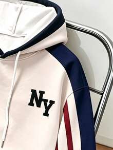 Daypath Men's 2-Piece Colorblock Tracksuit, Letter Graphic Drawstring Hoodie And Striped Jogger Pants Set For Casual Wear, Travel And Weekend Outings - Multicolor - View 3