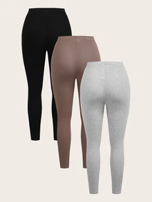 Tseoso 91 Cotton 女款 3 件組 黑色 棕色 灰色 百搭休閒夏季內搭褲，彈性針織多功能運動服，適合瑜伽、居家穿著、皮拉提斯健身 - 彩色 - 查看 2