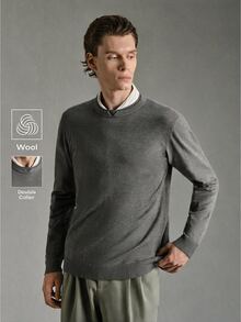 Calmiston Men's Solid Color Casual Versatile Daily Wear Long Sleeve Sweater - Multicolor - View 1