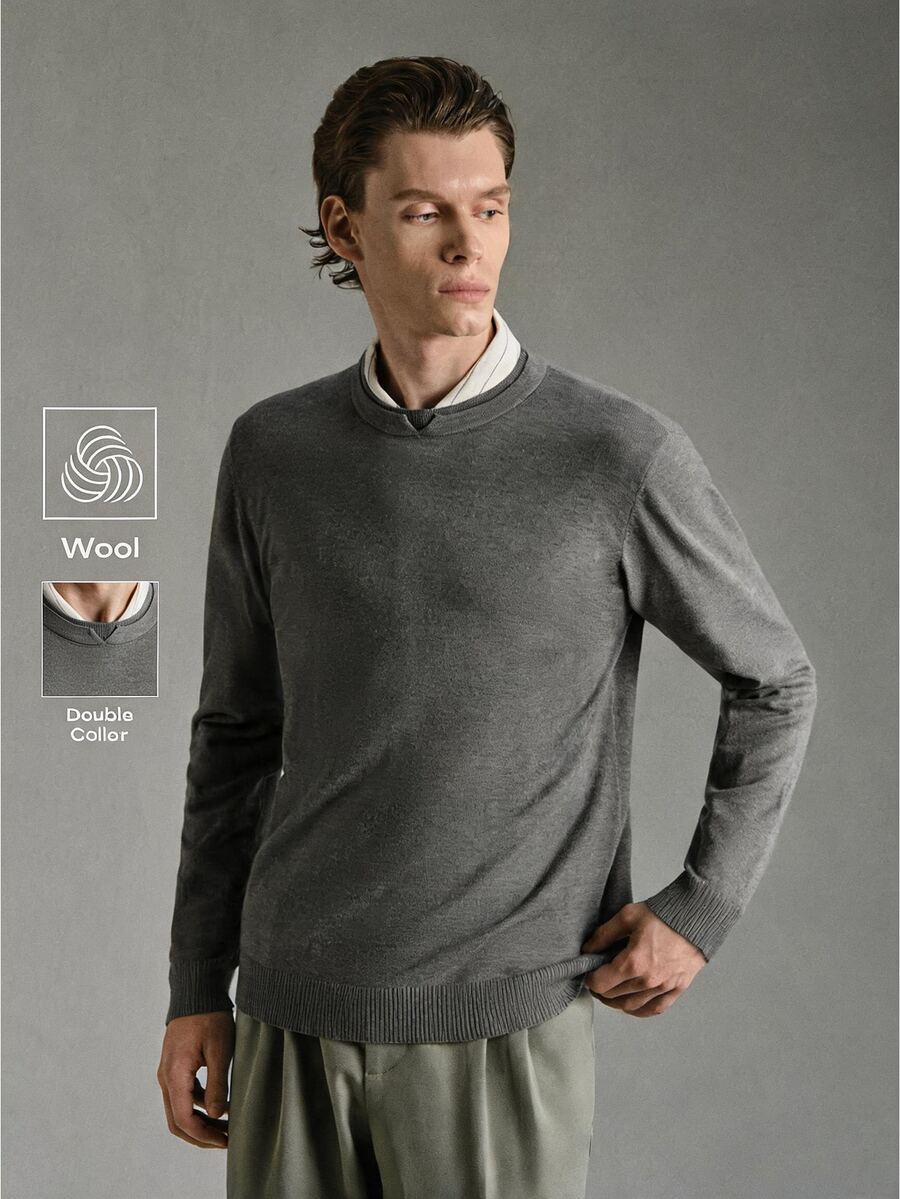 Calmiston Men's Solid Color Casual Versatile Daily Wear Long Sleeve Sweater - Multicolor - View 1