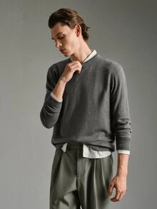 Calmiston Men's Solid Color Casual Versatile Daily Wear Long Sleeve Sweater - Multicolor - View 4
