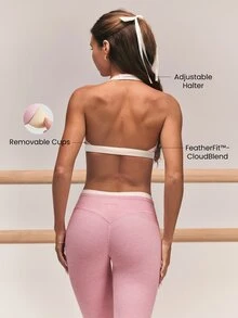 GLOWMODE FeatherFit™-CloudBlend Bra Halter Dua Warna Ringan & Mengangkat dengan Bagian Belakang Terbuka dan Bantalan yang Dapat Dilepas, Cocok untuk Latihan Barre, Balet, Pilates, dan Aktivitas Kasual Sehari-hari, Memberikan Dampak Rendah. - Berwarna merah muda - View 2