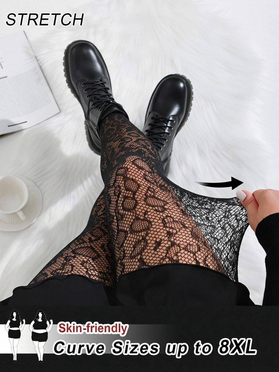 SHEIN CURVE+ 大尺碼女款 2026 秋冬 22W 哈洛威萬聖節服裝緊身褲 - 黑色 - 查看 1
