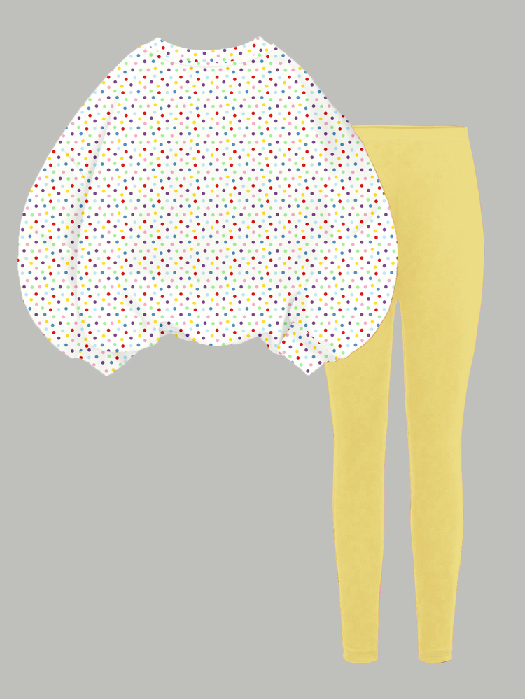 Tween Girls Cute Cartoon Ice Cream Pattern, Colorful Polka Dot Print, Sweet Cream Style, Round Neck Long Sleeve Sweatshirt & Leggings Two Pieces Set Suitable For Autumn/Winter, Graphic, Cozy, Girls Outfit Sets, Y2K, Vintage, Kawaii - White - View 7