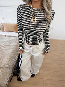 SHEIN EZwear 條紋針織女款長袖休閒百搭T恤 - 彩色 - 查看 5