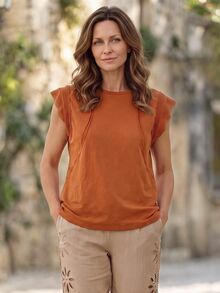 Hansera Women's Fashionable Orange Lace Patchwork Top - Orange - View 1