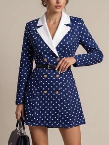 SHEIN Clasi Women's Double-Breasted Slim Fit Long Sleeve Blazer - Multicolor - View 3