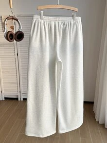 Comfortcana Plus Size Grey Thermal Lined Casual Straight Leg Sweatpants, Back To School Season - Light Grey - View 7