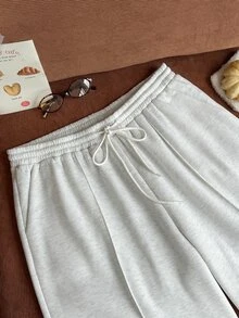 Comfortcana Plus Size Grey Thermal Lined Casual Straight Leg Sweatpants, Back To School Season - Light Grey - View 5