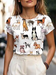 EMERY ROSE Casual Cute Colorful Puppy Graphic Round Neck Blouse For Women, - Multicolor - View 2