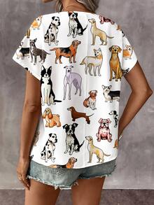 EMERY ROSE Casual Cute Colorful Puppy Graphic Round Neck Blouse For Women, - Multicolor - View 3