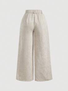 SHEIN PETITE Women's Solid Color Front Button Casual Wide Leg Pants, Suitable For Daily Wear ,Petite Women - Apricot - View 9