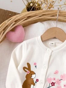 SHEIN Set Pakaian Bayi Baru Lahir Lengan Panjang Motif Bunga, Atasan dan Celana Kasual Sehari-hari untuk Musim Dingin - Khaki - View 5