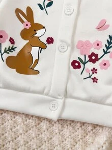 SHEIN Set Pakaian Bayi Baru Lahir Lengan Panjang Motif Bunga, Atasan dan Celana Kasual Sehari-hari untuk Musim Dingin - Khaki - View 6