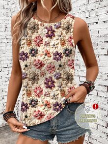EMERY ROSE Casual Minimalist Colorful Floral Pattern Women Tank Top, Suitable For Summer Vacation,Casual - Multicolor - View 5