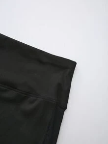 SHEIN Cheerettes Women's Plus Size Solid Color Wide Waist Sports Shorts Black High Stretch Breathable Moisture Wicking Comfortable Fit For Gym Running - Black - View 6
