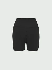 SHEIN Cheerettes Women's Plus Size Solid Color Wide Waist Sports Shorts Black High Stretch Breathable Moisture Wicking Comfortable Fit For Gym Running - Black - View 4