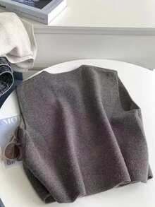 SHEIN EZwear Plus Size Women Single-Breasted Casual Knit Vest, Autumn/Winter Fall - Grey - View 2