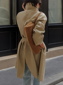 Allurite Mantel Trench Khaki Klasik Prancis untuk Kantor/Komuter, Cocok untuk Hari Guru, Musim Gugur, dan Gaya Klasik Prancis. - Khaki - View 2