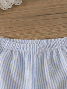 Vintaside Kids 女童夏季兩件套藍色無袖上衣 + 寬腿褲套裝，女童夏季必備！穿著清爽，適合兒童細嫩肌膚。無袖圓領上衣簡約優雅，下擺鏤空刺繡設計，展現甜美優雅；寬腿褲版型寬鬆飄逸，一套可應對日常上學、公園玩耍等多種場景 - 彩色 - 查看 8