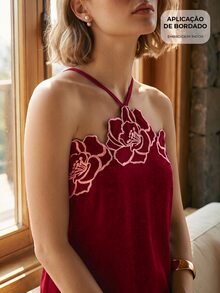 CAJUNI Chic Vacation Chic Elegant Flower Embellishment Mini Dress - Cherry Red - View 8