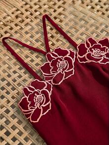 CAJUNI Chic Vacation Chic Elegant Flower Embellishment Mini Dress - Cherry Red - View 6