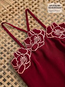 CAJUNI Chic Vacation Chic Elegant Flower Embellishment Mini Dress - Cherry Red - View 3