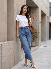 EMERY ROSE EMERY ROSE Women's Fashion Button Pocket Denim Harem Pants Street Vacation Fall - Dark Wash - View 5