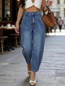 EMERY ROSE EMERY ROSE Women's Fashion Button Pocket Denim Harem Pants Street Vacation Fall - Dark Wash - View 8