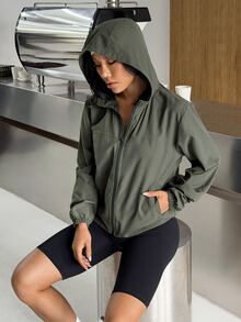 Muchica Women's Minimalist Pocket Long Sleeve Hooded Sports Jacket Breathable Running Gym Training Outdoor Activewear - Black - View 5