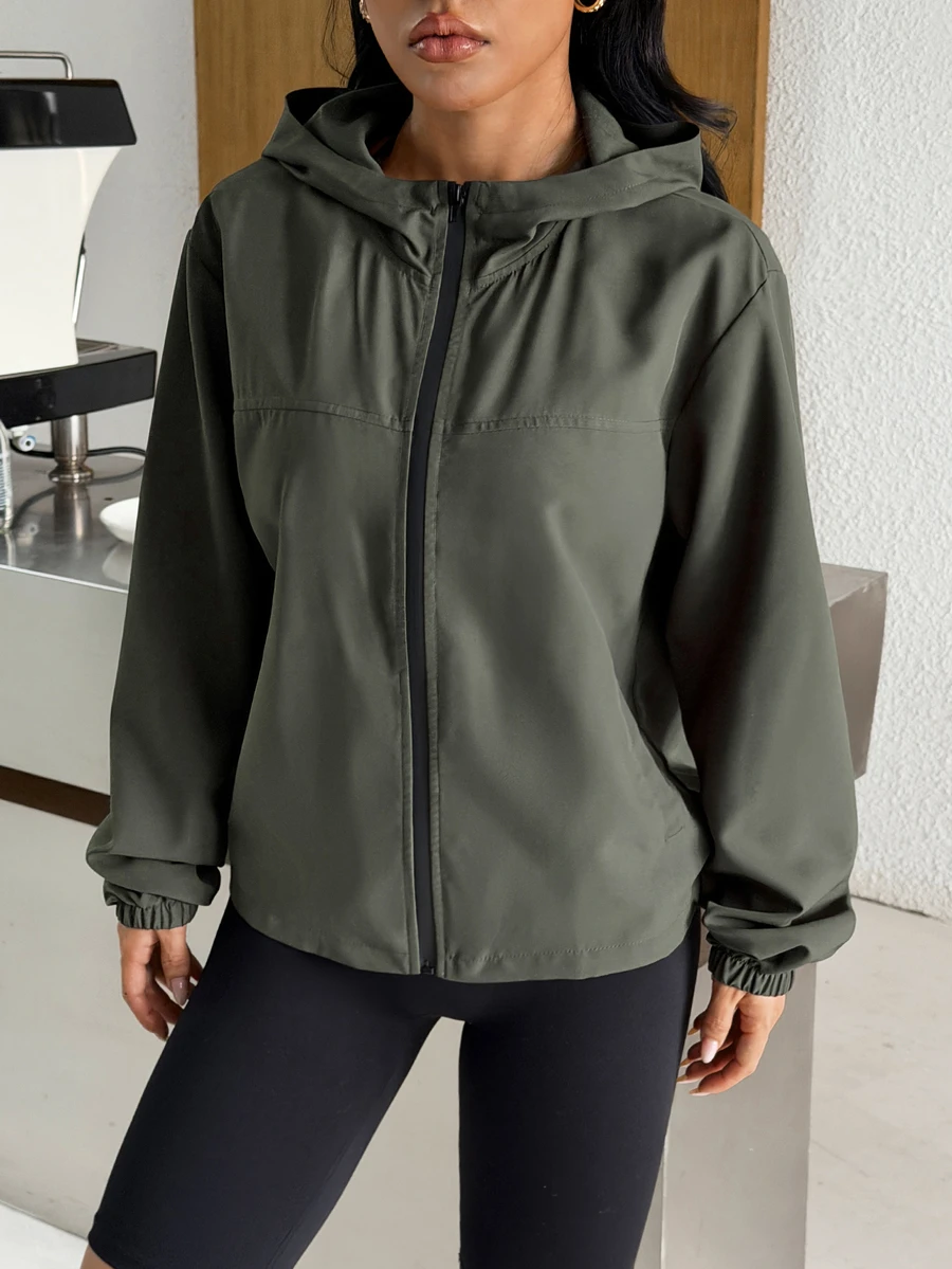 Muchica Women's Minimalist Pocket Long Sleeve Hooded Sports Jacket Breathable Running Gym Training Outdoor Activewear - Black - View 1
