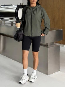 Muchica Women's Minimalist Pocket Long Sleeve Hooded Sports Jacket Breathable Running Gym Training Outdoor Activewear - Black - View 7