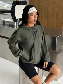 Muchica Women's Minimalist Pocket Long Sleeve Hooded Sports Jacket Breathable Running Gym Training Outdoor Activewear - Black - View 4