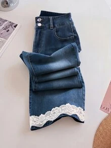 GlowEve Celana Jeans Denim Wanita Kasual Serbaguna untuk Perjalanan Sehari-hari dengan Saku dan Kancing - Dark Wash - View 4