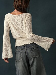 Bohemela Women's Boat Neck Long Sleeve Waist-Cinched Fashion Top - Apricot - View 6