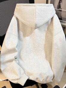 Resyla Plus Size Light Gray Zip-Up Hooded Sweatshirt For Women, Solid Color Casual Open Front Jacket With Drawstring Hood And Dual Side Pockets, Basic Sweatshirt Outerwear - Grey - View 2