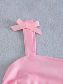 Genkimix Kids 适合少女的优雅飘逸夏季海岛风连衣裙，透视廓形，时尚纯色基础款连衣裙，肩部饰有蝴蝶结荷叶边吊带，适合女孩参加派对和正式场合。 - 粉色 - 查看 7