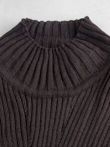 SHEIN Maternity Casual Elegant Solid Color Stand Collar Knit Dress For Autumn/Winter Thanksgiving Halloween Photoshoot Formal Grey - Coffee Brown - View 9