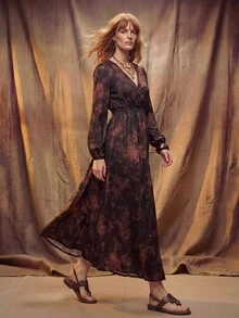 Hansera 2026 Autumn New Regular Women Long Dress Vacation Brown Checkered Boho - Brown - View 6