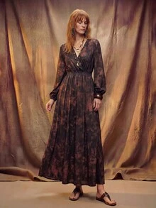 Hansera 2026 Autumn New Regular Women Long Dress Vacation Brown Checkered Boho - Brown - View 4