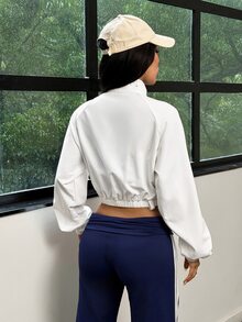 Muchica Casual Versatile Solid Color Cropped Sports Jacket Gym Running Outdoor Yoga Training Activewear - White - View 6