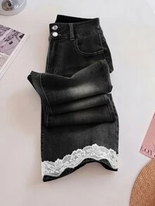 GlowEve 女款休閒百搭日常穿著牛仔褲，附口袋與鈕扣設計 - 黑色 - 查看 4