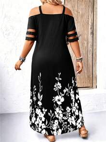 EMERY ROSE Plus Size Shoulder Strap Off-Shoulder Short Sleeve Dress Maxi Women Outfit - Multicolor - View 3
